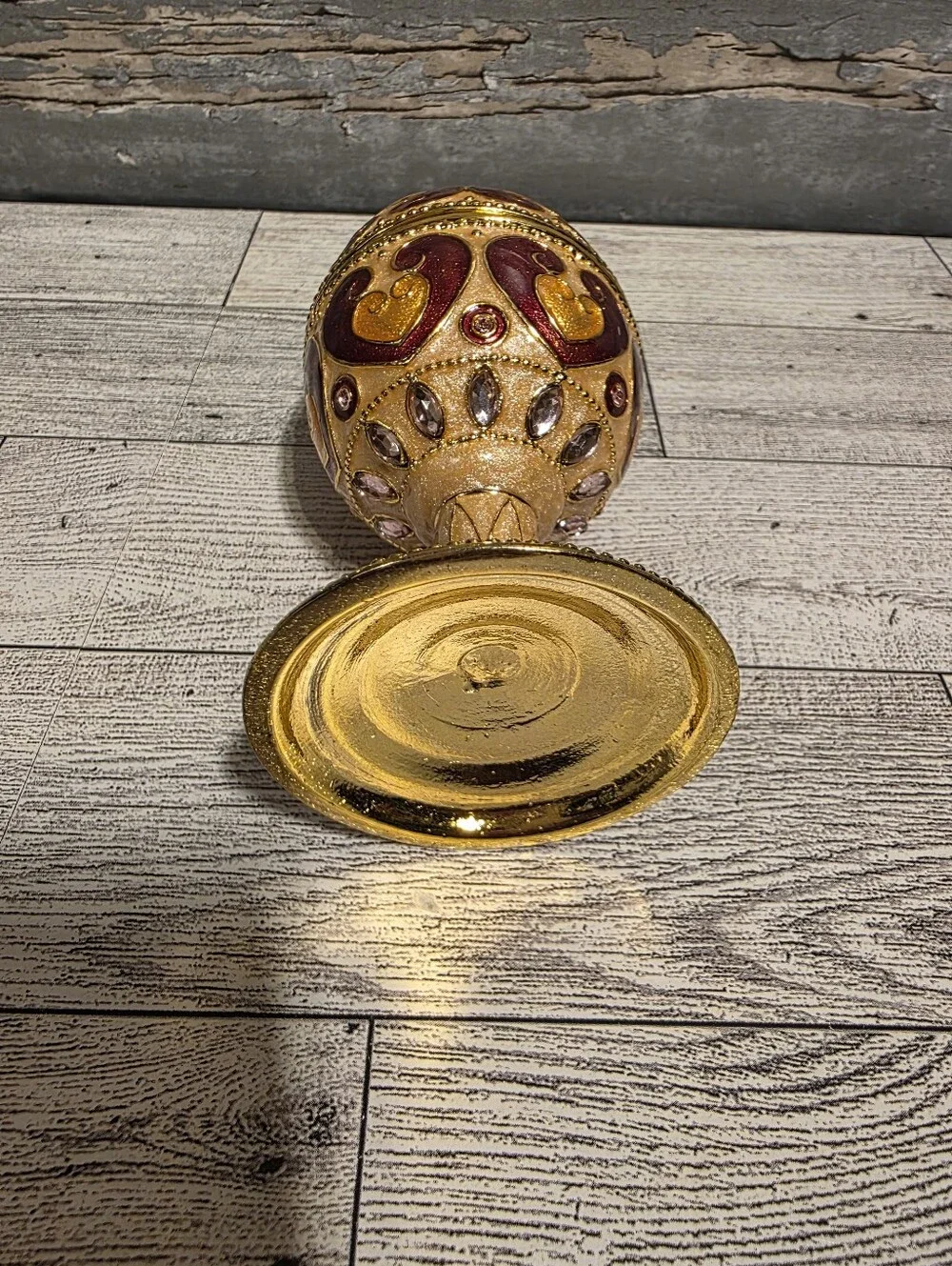 Ornate Decorative Egg Trinket Box - Gold and Red